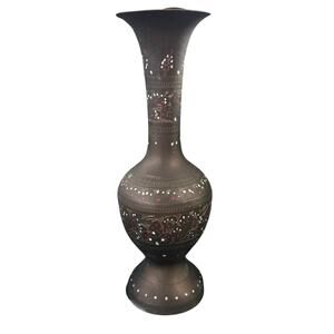 UNIQUE Brass Vase UV Reactive Hand Painted and Etched Vintage